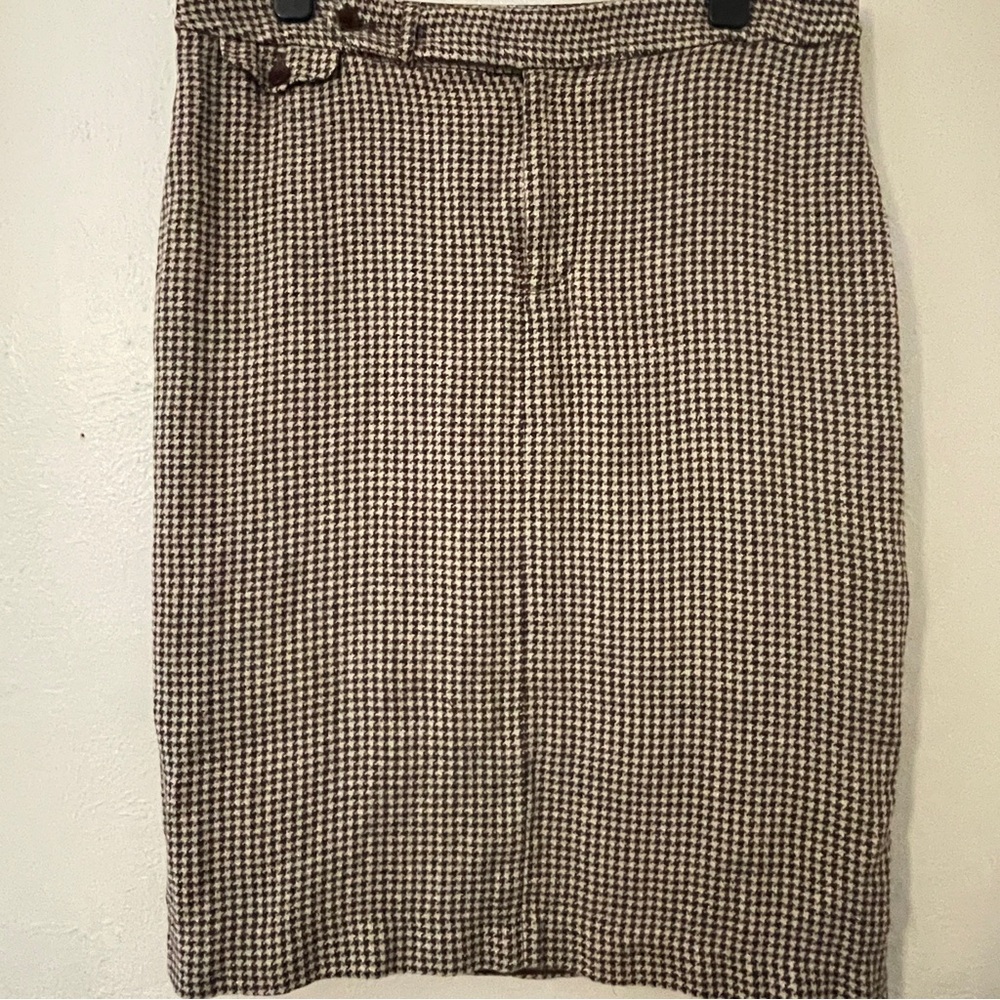 Lauren Ralph Lauren Brown Light Beige Houndstooth Linen Pencil Skirt 12